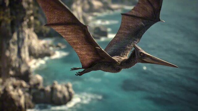 Rhamphorhynchus Flying Along an Ancient Prehistoric Coast