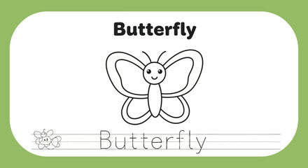 Butterfly tracing worksheet for kids. Printable activity.