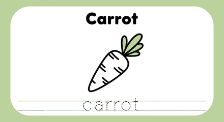 Carrot coloring page for kids. Vegetable learning sheet.