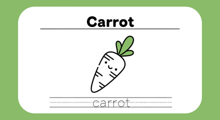Carrot learning card for kids with cute cartoon illustration