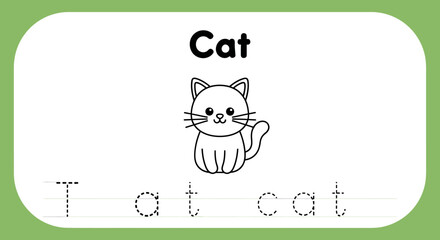 Cat tracing practice worksheet for kids