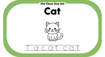 Cat tracing worksheet for kids, handwriting practice