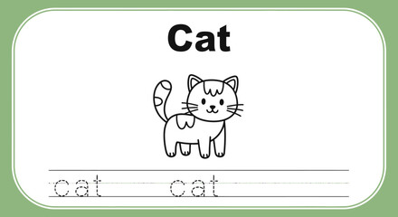 Cat tracing worksheet for kids. Animal learning.