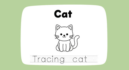 Cat tracing worksheet for kids. Educational game for children.