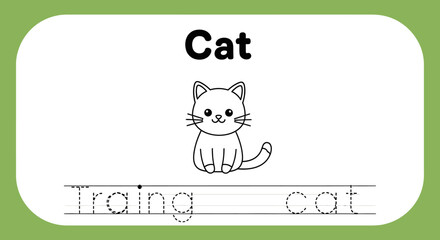 Cat training worksheet for kids. Cute cartoon cat.