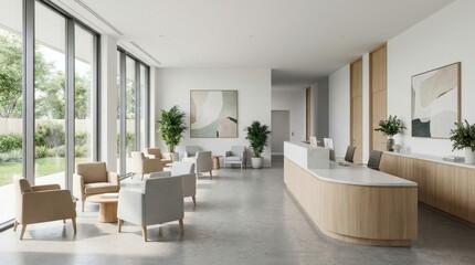 Fototapeta premium Modern Minimalist Lobby with Natural Light and Stylish Furniture