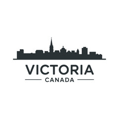 Fototapeta premium Silhouette of victoria british columbia cityscape with text overlay