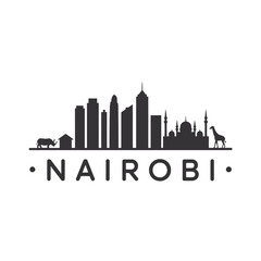 Obraz premium Nairobi skyline silhouette featuring wildlife and iconic buildings