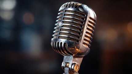 Close-up of a black microphone with a soft-focus background, suitable for music, podcast, or speaking event themes in natural lighting.