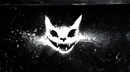 Colorful graffiti art of a grinning cat painted on a textured urban wall, featuring vibrant colors and street art style in daylight.