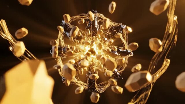 Shimmering gold crystals and filament create an elegant and luxurious atmosphere, ideal for business success content and advertising.