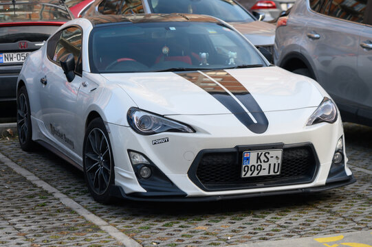 Tbilisi, Georgia, December 11, 2025 Toyota GT86 Blackline Limited Edition Sport Coupe on Road