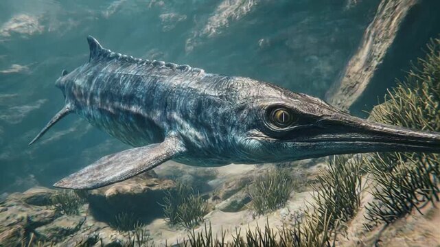 Ichthyosaurus Swimming Through an Ancient Prehistoric Ocean