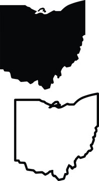 Comparison of filled and outlined map of ohio state shape against white background