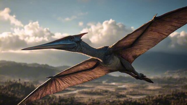 Pteranodon Flying Over an Ancient Prehistoric Landscape