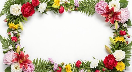 Fototapeta premium Colorful floral wreath frame on isolated white background for decoration