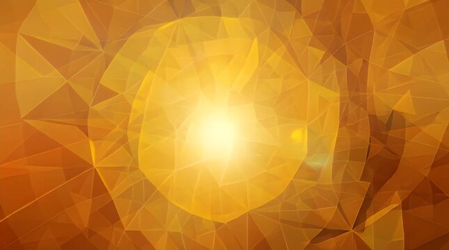 A geometric abstract image features a radiant central light source. It's composed of interlocking polygonal shapes, with a warm color palette