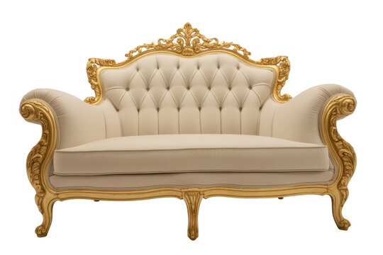 Gold and cream tufted sofa gold sofa cream sofa luxury furniture isolated on a transparent background