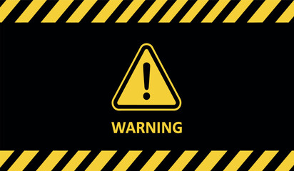 Obraz premium Warning sign with exclamation mark and yellow striped background caution symbol
