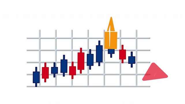 Candlestick Chart with Warning Triangle, Stock Market Risk and Volatility (4K)