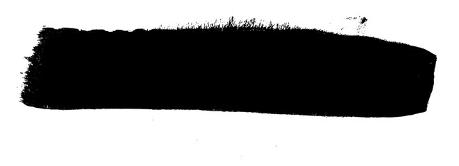 Black horizontal brush stroke label isolated on transparent background png. Rough paint swipe banner for typography and title placement © Amer