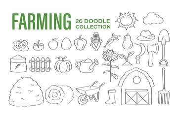 Farming doodle hand drawn collection set