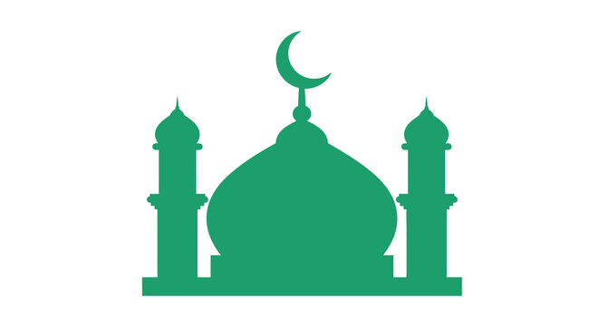 Green mosque with crescent moon a striking islamic architectural silhouette