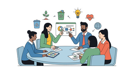 Diverse team collaborating on business strategy and innovation.