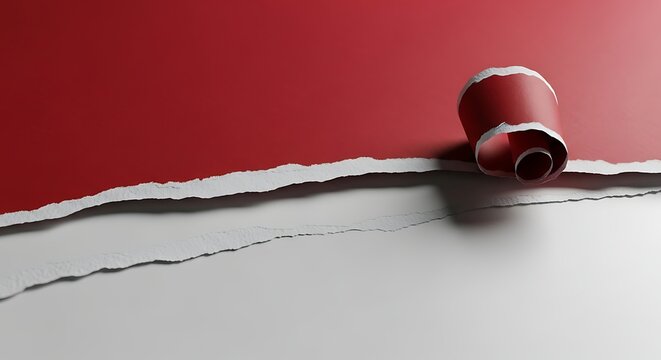 Torn paper strip revealing hidden message on red background