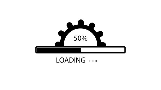 color loading bar isolated with gears on black background. Loading is indicated by a dot. Load dot icons.