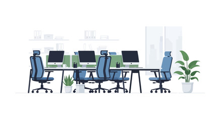 Fototapeta premium Modern Office Interior with Ergonomic Chairs and Computers.