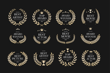 Award Crest & Laurel Wreath Vector Illustration Set for Movie & Film Awards, Festival Nominations