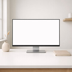 Fototapeta premium Bright Minimal Monitor Mockup – Scandinavian Style Desk Workspace