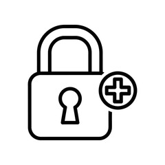 Digital security lock icon with medical cross symbol for healthcare data protection © Noro