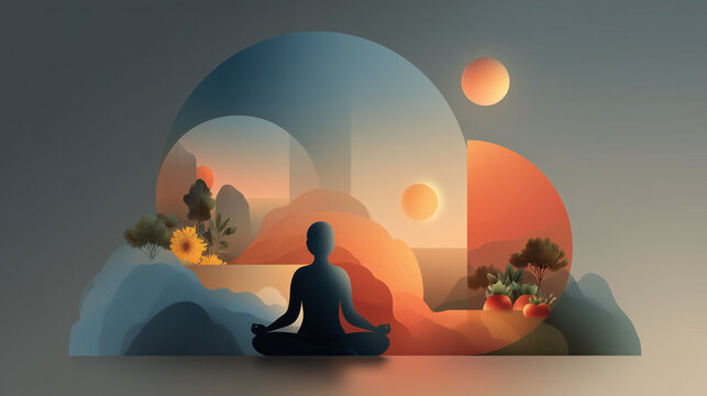 Wellbeing marketing illustration showing balanced lifestyle