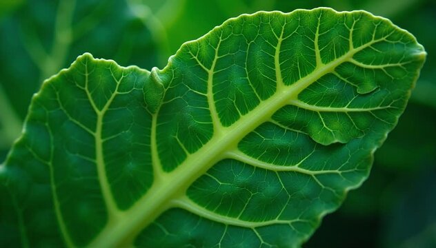 A kale leaf in macro showing its vein pattern like a map 