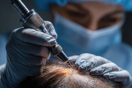 Surgeon using micro punch device for hair transplant