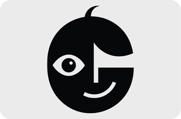 Obraz premium A stylized black and white face icon with a playful expression