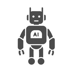 Fototapeta premium AI Robot Assistant Technology Icon in Minimal Flat Gray Style Isolated on White Background