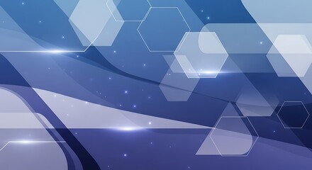 Abstract blue geometric background with shining lights and overlapping shapes