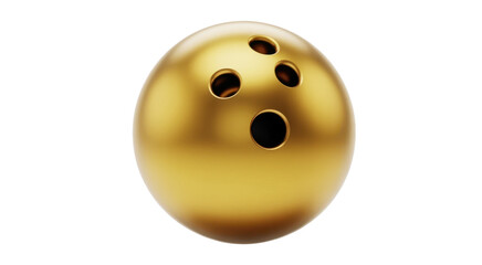 Obraz premium Gold bowling ball with three holes sports recreation isolated on a transparent background