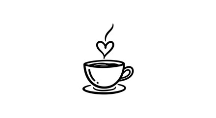 Obraz premium Simple line drawing of a steaming cup of coffee with a heart.