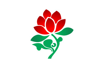 Small Red Flower Icon with Green Leaves &ndash; Editable Vector Illustration for Banner, Brochure and Billboard Design