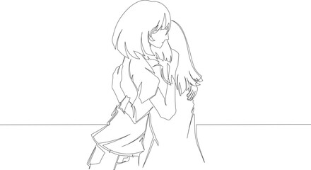 Continuous One Line Drawing of Two Women Hugging Each Other eps10