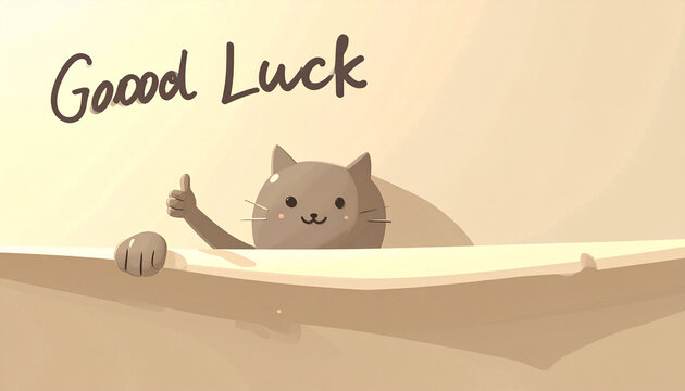 Cartoon Cat Wishing Good Luck Under Blanket.
