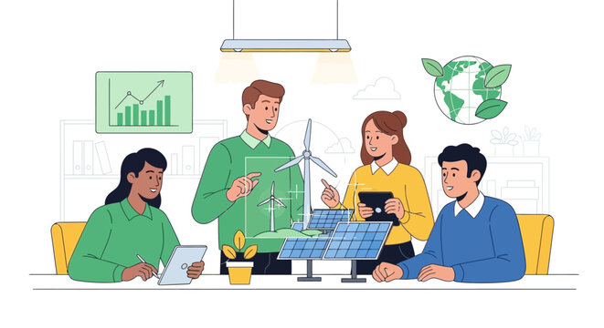 Team Discussing Renewable Energy Solutions and Sustainability.