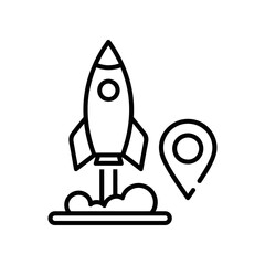 Minimalist rocket launching with location pin travel exploration concept vector illustration