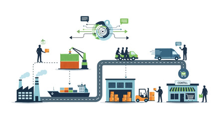 Naklejka premium Supply Chain Logistics and Distribution Network Flow.