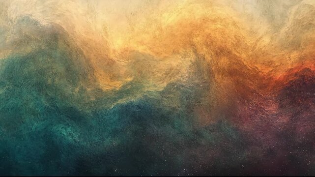 An abstract swirl of colorful textures resembling cosmic waves.