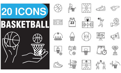 Basketball Icon Pack &ndash; 20 Sport Vector Icons for Teams, Courts & Players